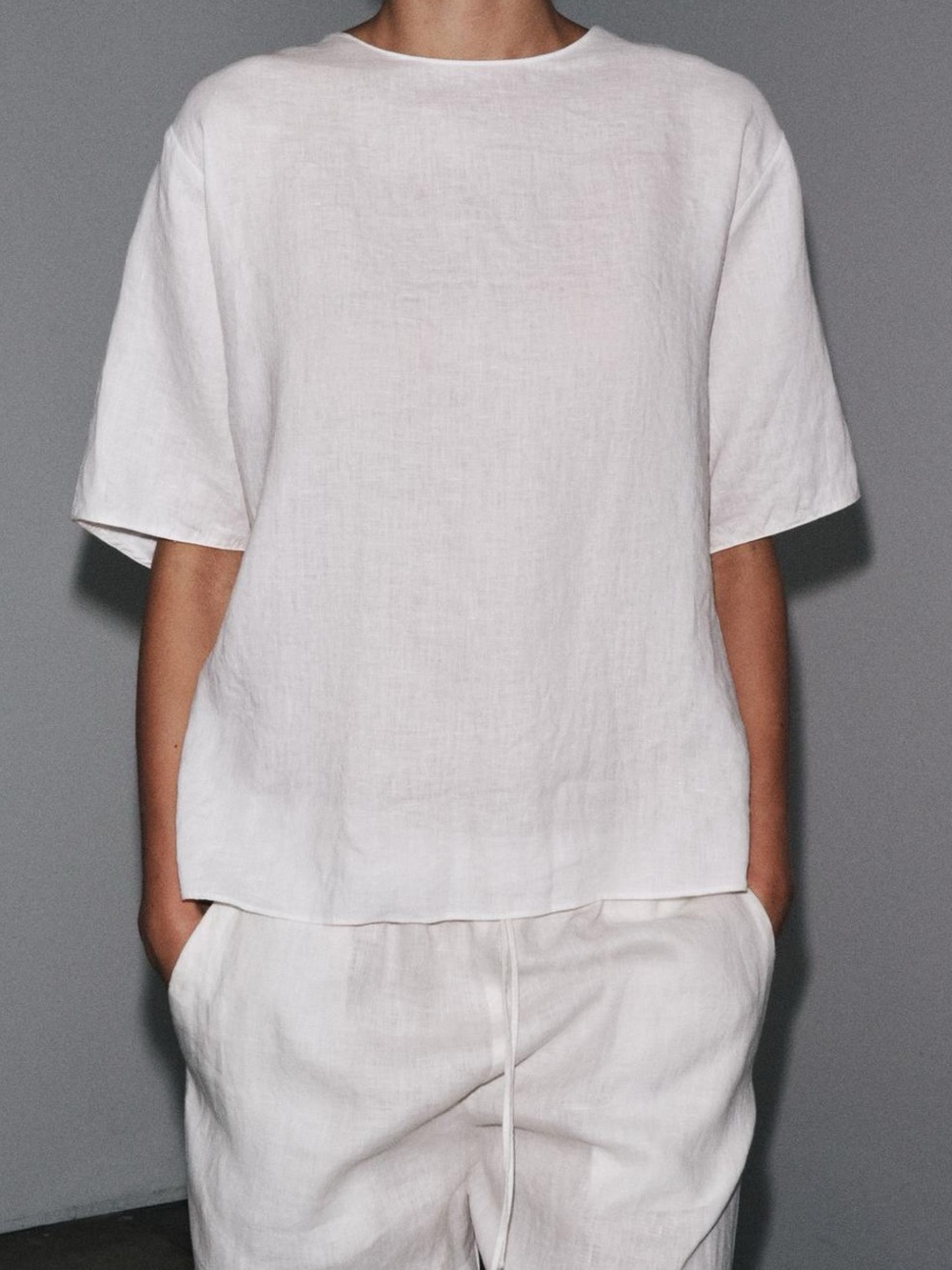 NWT. Zara ZW Collection White Linen Top with Ribbon Ties. Size M. - Picture 2 of 8